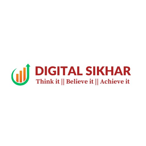 Digital Sikhar logo with growth bar icon and slogan - Think it || Believe it || Achieve it on yellow background